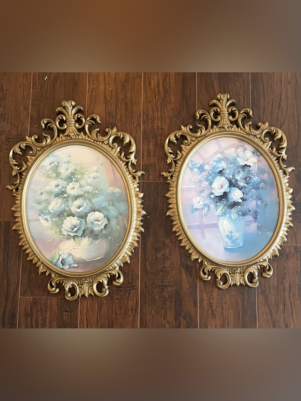 Vintage Burnwood Products Ornate Gold Oval Floral Wall Plaques Set of 2 USA 4551
